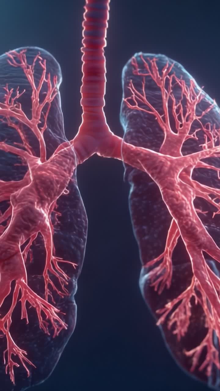 Dettagliato primo piano dei polmoni umani che illustra la ramificazione dei bronchi e dei vasi sanguigni, catturando la complessità dell'anatomia e della funzionalità polmonare