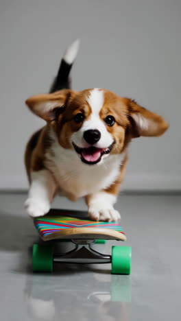 cute corgi puppy riding a skateboard