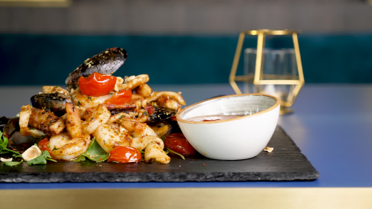 Seafood appetizer with shrimp and mussels