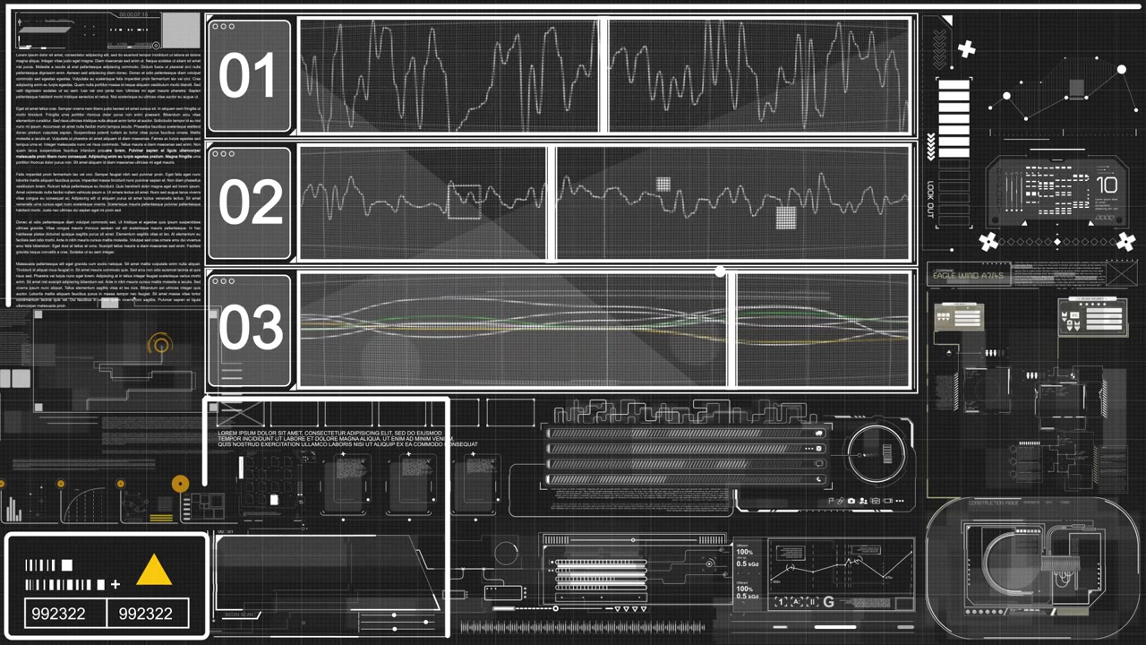 Futuristic HUD Interface with Animated Data and Graphs