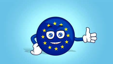 cartoon european union icon flag like thumb up with face animation