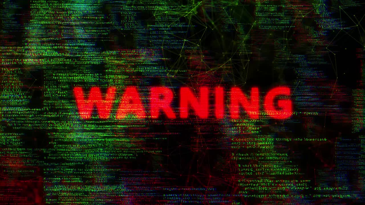 Cyber attack warning error security breach alert glitch message virus code software hack hacking