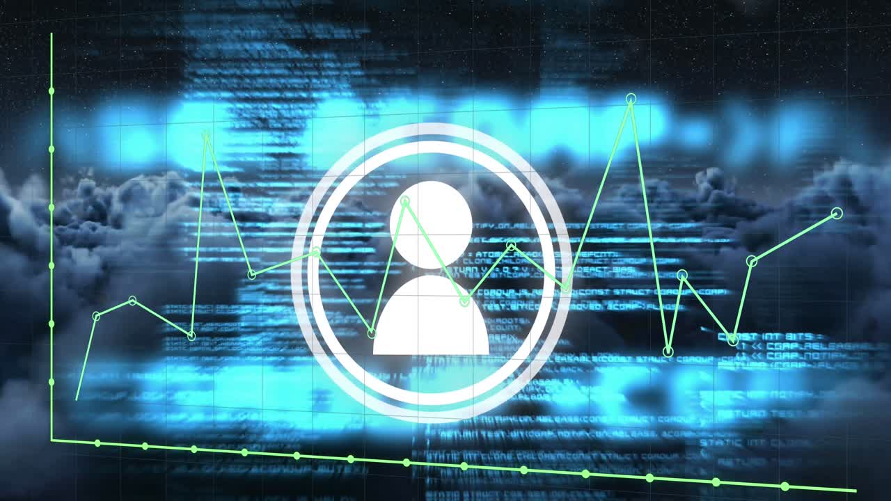 animación de gráficos, datos, iconos y nubes