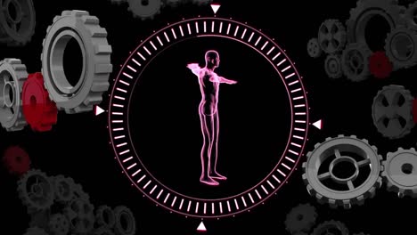 anatomía humana en un círculo con engranajes