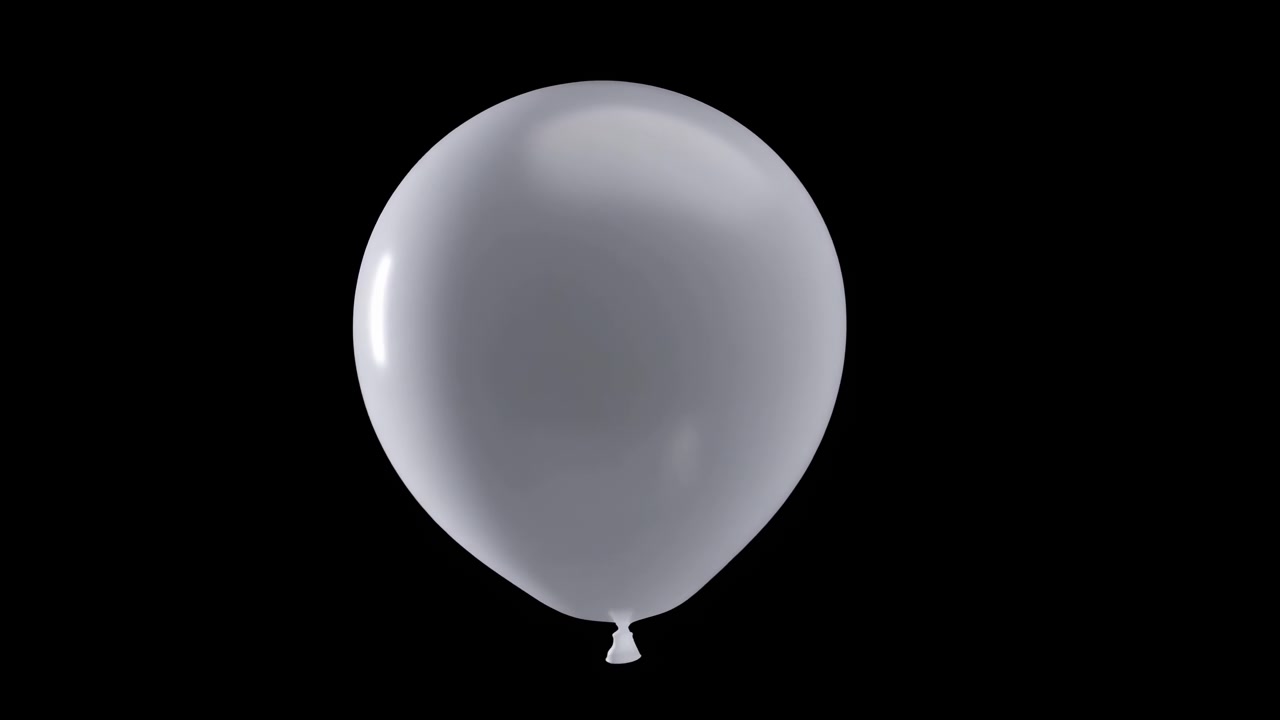 Un singolo palloncino grigio isolato su sfondo nero, mostrato frontalmente con superficie liscia e tesa, nodo legato, ombra morbida, punto luce brillante e un aspetto da studio minimalista per temi di celebrazione o prodotti.