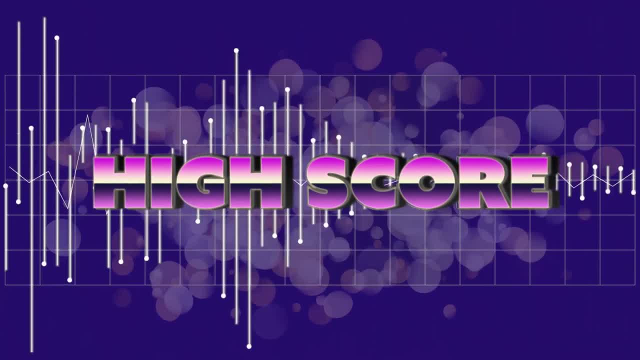 Animation des Textes „High Score“ über roten Punkten und Lichtern auf blauem Hintergrund.