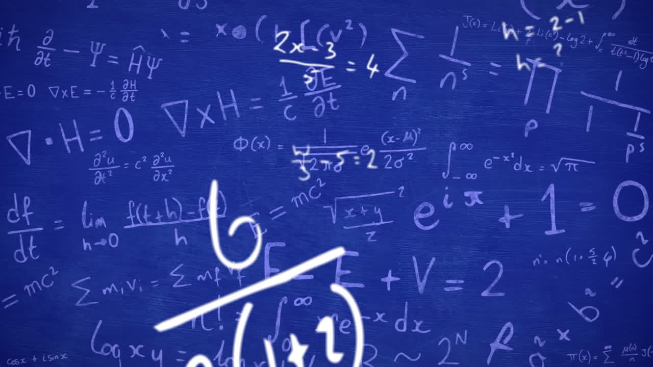 animación de ecuaciones matemáticas que se mueven sobre fondo azul