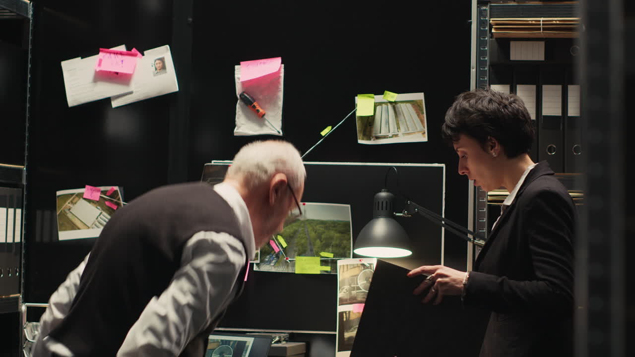 Detectives Reviewing Evidence on a Crime Board