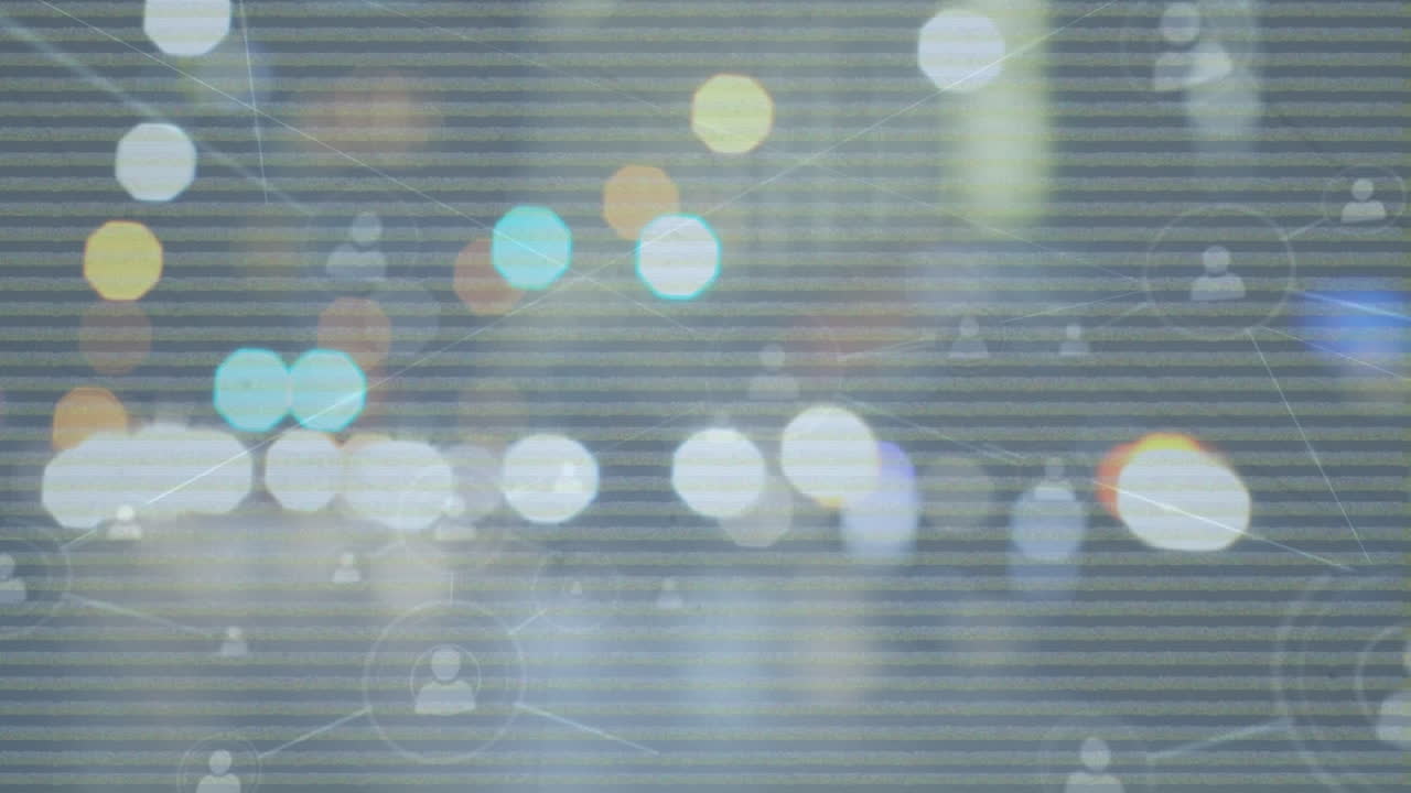 밤에 도시 풍경 위의 연결 네트워크의 애니메이션