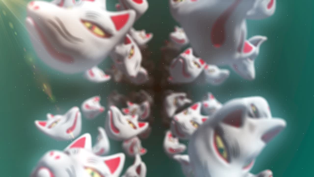 일본 전통 스타일의 여우 얼굴 마스크 루프 애니메이션