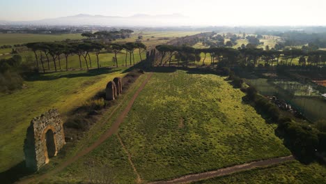 aerial view of roman aqueduct ruins to provide ancient rome with water