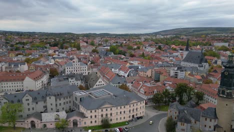 smooth aerial top view flight weimar old town cultural city thuringia germany fall 23