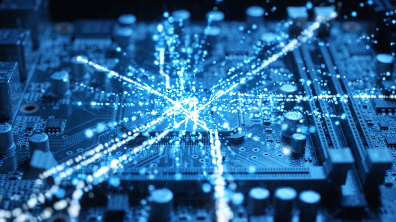 Exploring the Transformation of a Circuit Board: From Static to Dynamic Visualization in High-Tech Computing Environments with Vibrant Light Effects