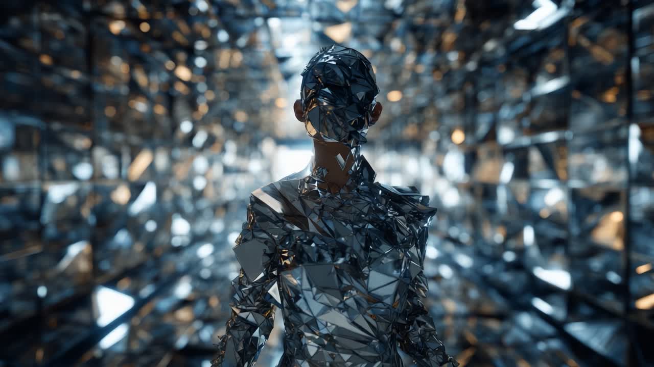 Abstract Metallic Person in Geometric Environment