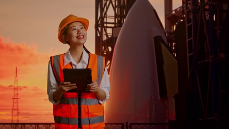 female engineer working near rocket launch site