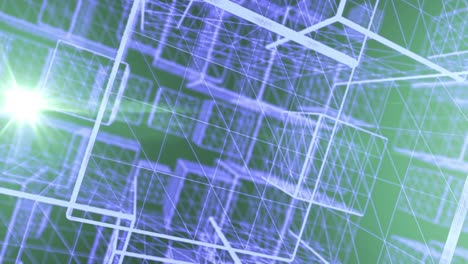 abstract blue wireframe cubes background loop