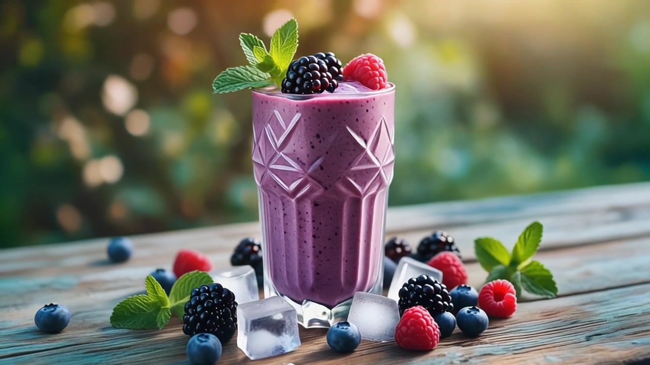Smoothie rafraîchissant aux fruits rouges dans un verre sur une table en bois