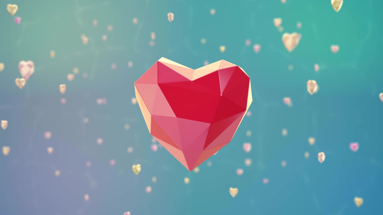 루마 매트와 함께 떠다니는 낮은 폴리 하트.