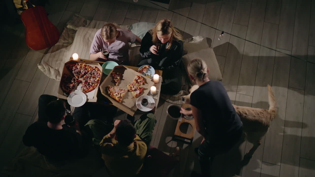 Friends Having Pizza Night at Home