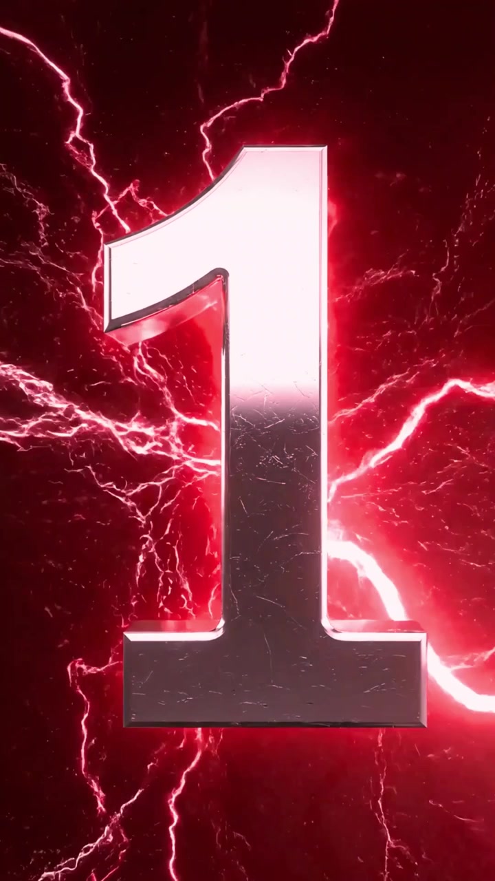 Dynamic Digital Countdown with Red Glowing Numbers and Lightning
