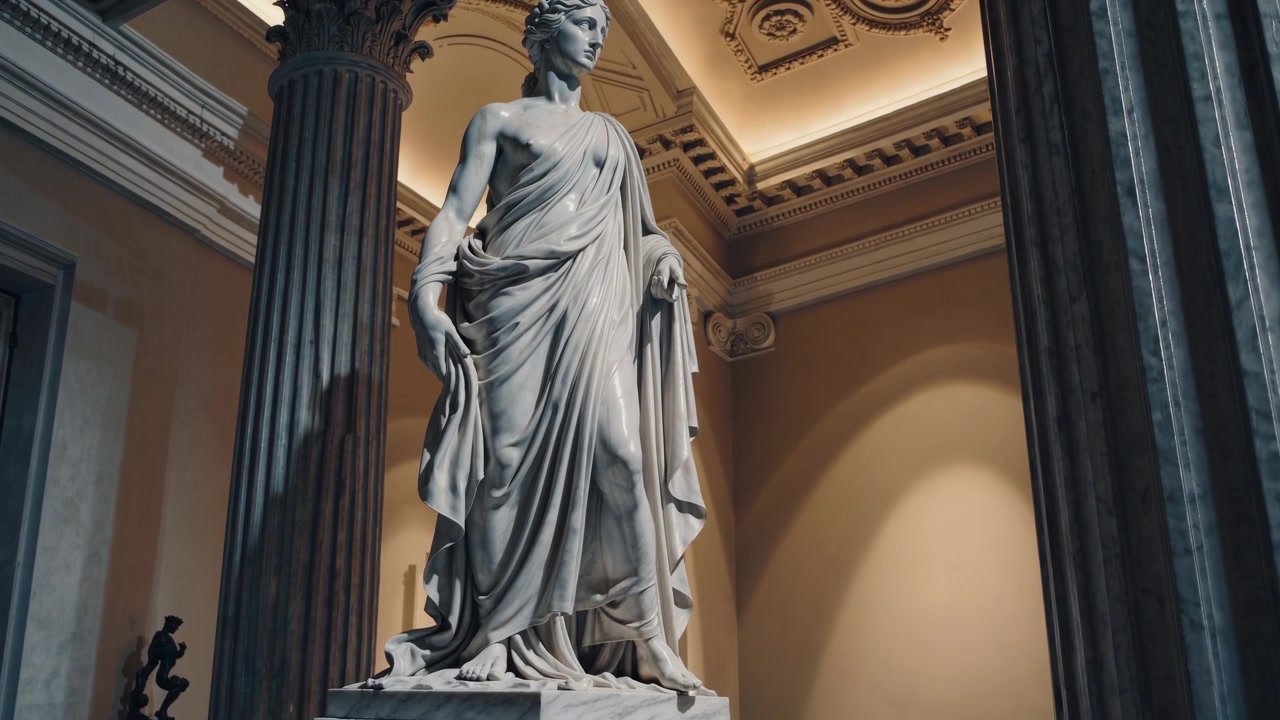 Statua classica in marmo di una donna in una galleria museale