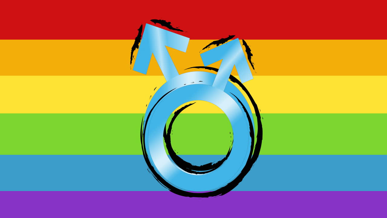 animación de símbolos masculinos sobre un fondo de colores