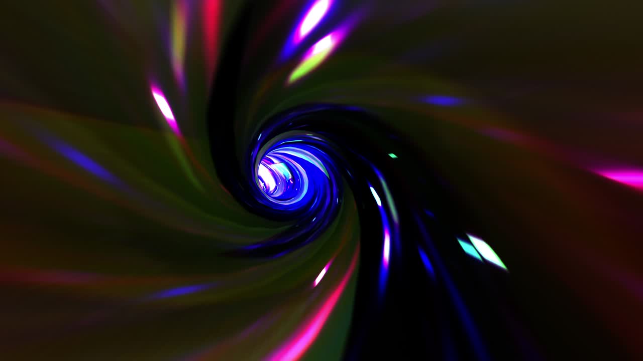 Loop of Abstract hypnotic dark multicolored hyperspace warp tunnel through time and space animation. 4K 3D Loop Sci-Fi interstellar travel through wormhole in hyperspace vortex tunnel. Abstract teleportation