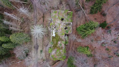 top down aerial of abandoned hospital building in the mountain forest of zagreb, croatia