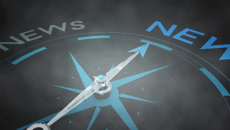 animation of compass with news text over smoke cloud