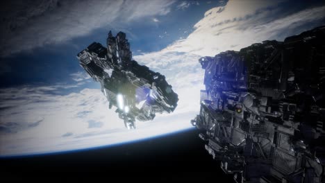 fleet of massive spaceships known as motherships taking position over earth