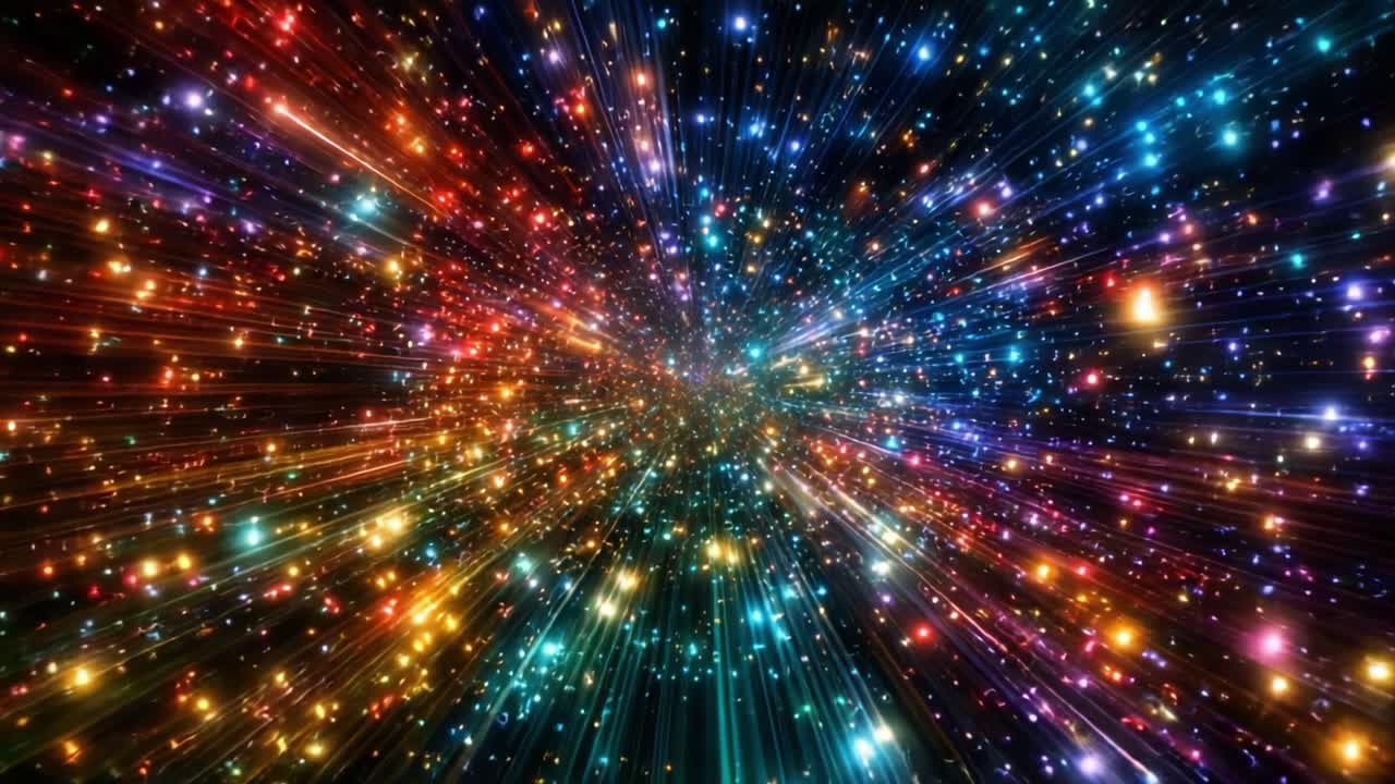 A Stunning Explosion of Colorful Light Particles Radiating from the Center, Creating a Vibrant Cosmic Experience Full of Energy and Motion in Vastness