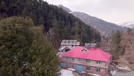 revealing trees from a drone shot in snowy mountains of himachal pradesh in india-1