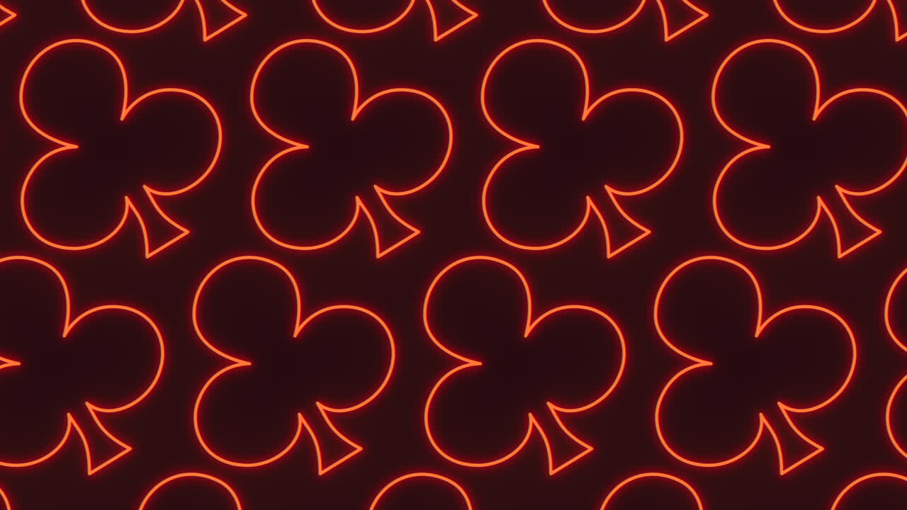 Neon red clubs pattern on dark black space