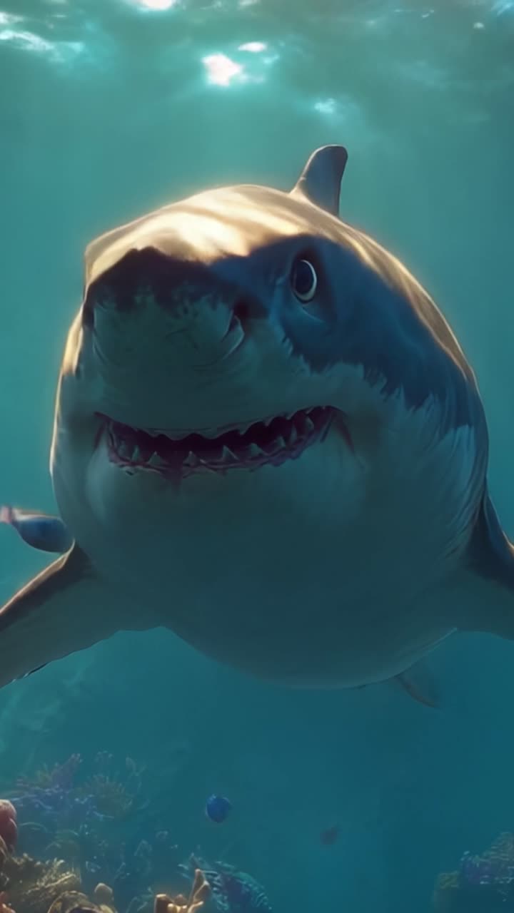 Majestic Shark Encounter: Witness the Awe-Inspiring Beauty of a Great White Shark Gliding Through Vibrant Underwater Ecosystems