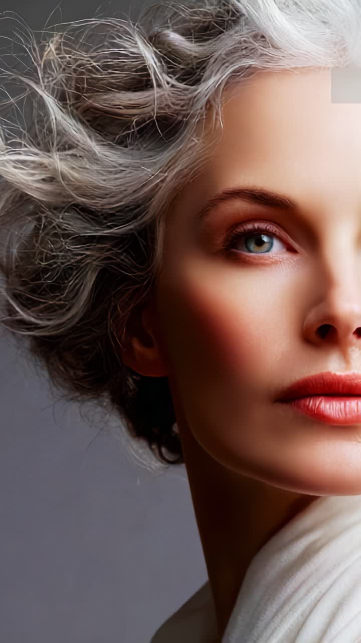 A Captivating Journey Through Aging: The Graceful Transition of Beauty and Expression in Two Frames Showcasing a Woman's Evolving Features Over Time
