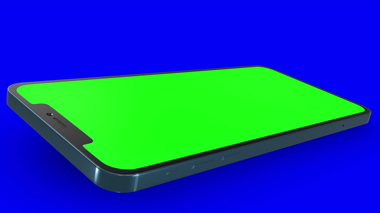 Green screen smartphone on blue background, perfect for video overlays
