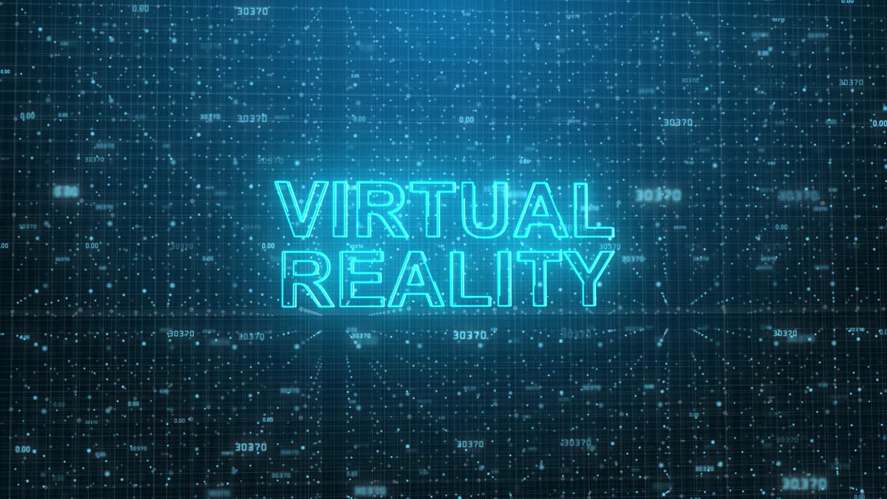 Virtual Reality Text Appearing in Digital Futuristic Grid