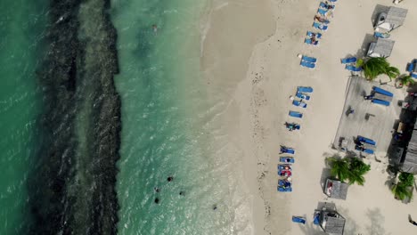 Great-bird's-eye-view-tropical-beach-shot-of-blue-sky-turquoise-water-in-st