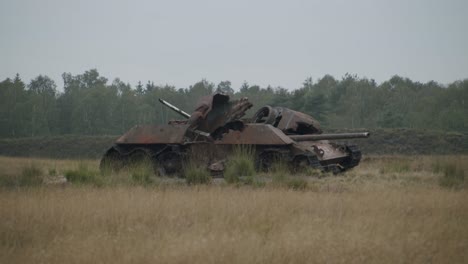 Some-old-WW2-tanks-in-the-british-military-training-area-Senne-in-Paderborn,-Germany