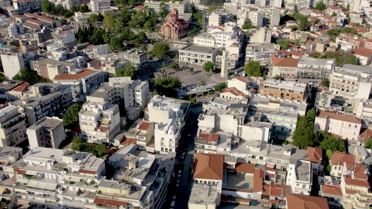Xanthi City Center and Central Plaza Aerial Panoramic View, Thrace Greece