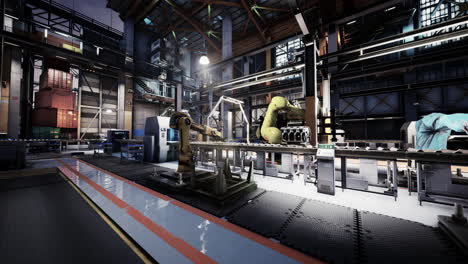 industrial factory with robotic arms and automated assembly line