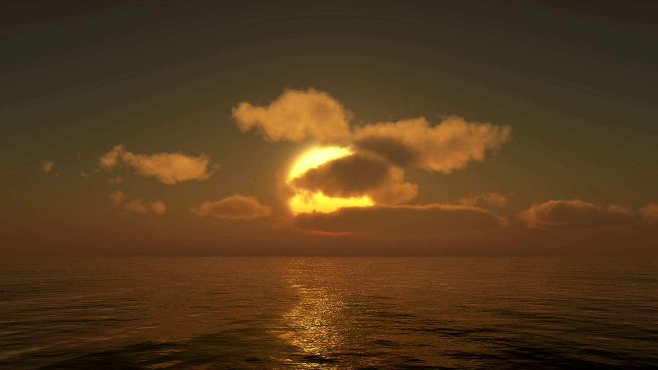 바다 위의 해가 지는 4k