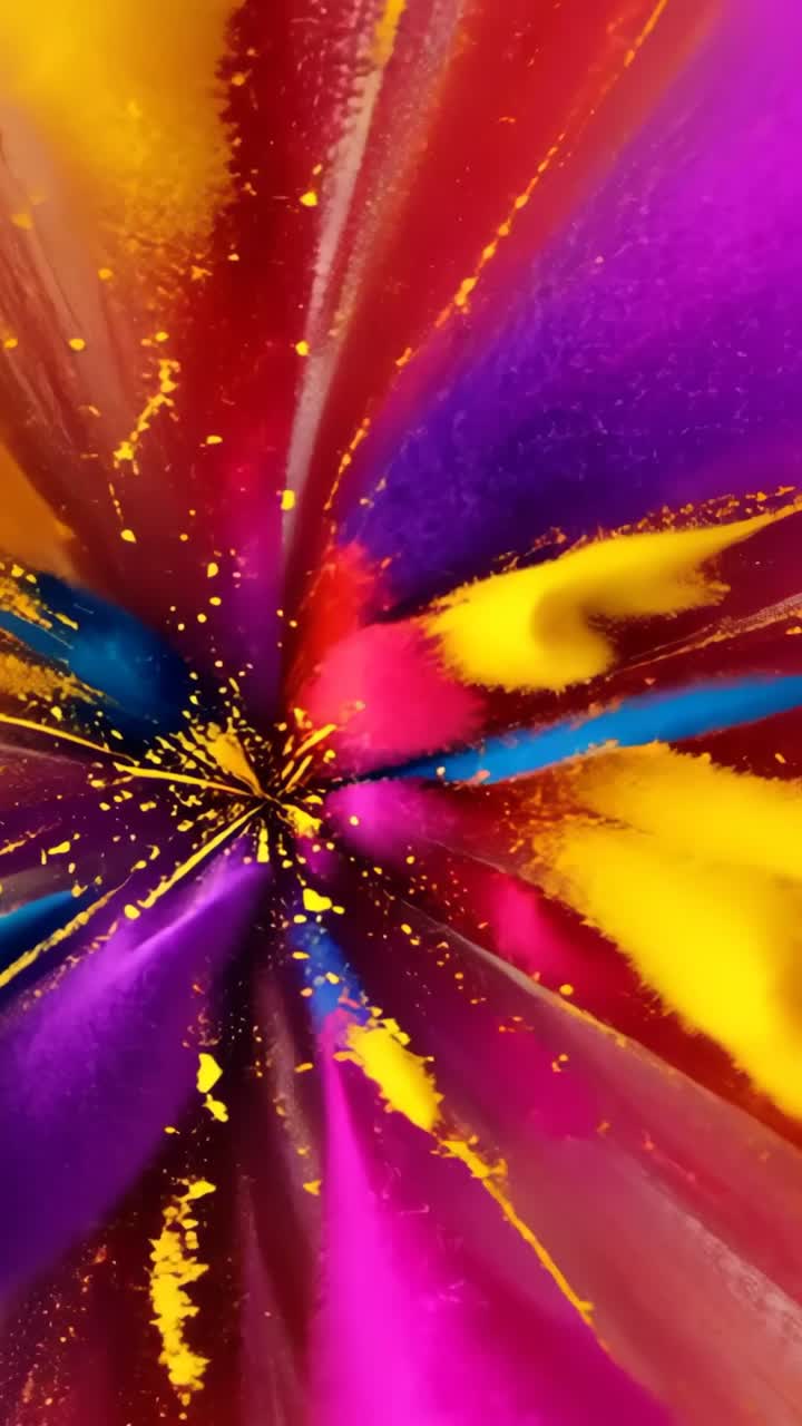 Vertical video: Bursting colorful powder pigments fanning outward in studio, with gradient effect
