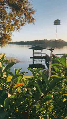 serene lakeside sunrise/sunset view