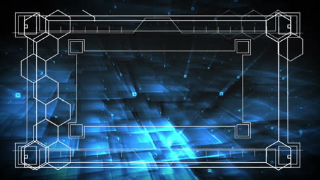 animation of white frame with markers and hexagons over data processing