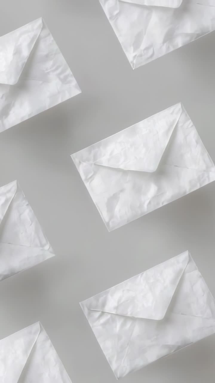 Vertical video: Starting loop repeating envelopes sliding on gray backdrop for gentle diagonal pan