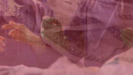 animación del procesamiento de datos financieros sobre billetes de dólares estadounidenses