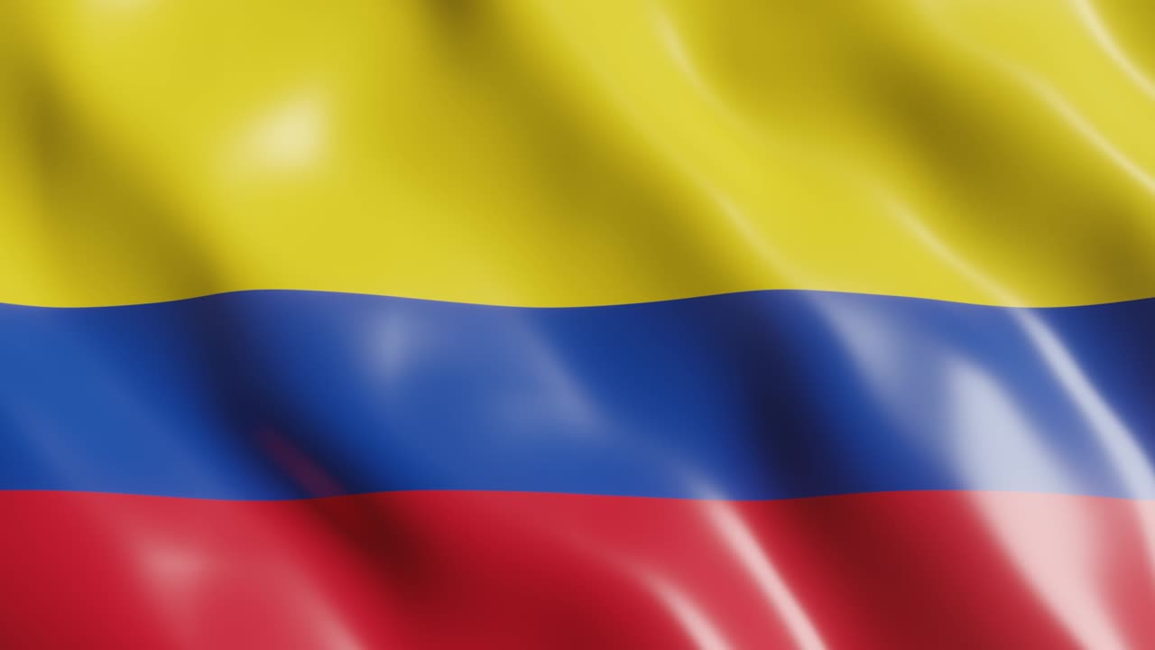 Rendering 3D della bandiera sventolante della Colombia. Bandiera nazionale su sfondo ventoso. Clip video animata in loop continuo 4K realistica.