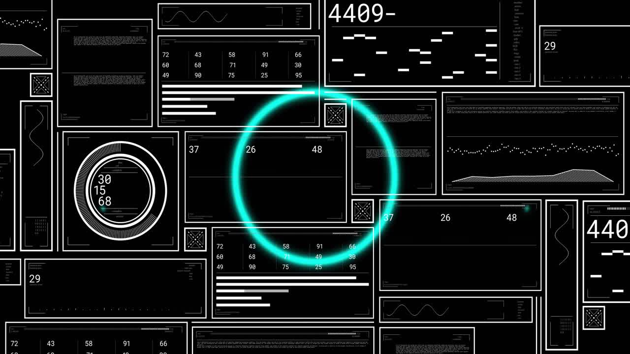 Glowing cyan ring appearing on numeric values changing, forming multiple arcs and signaling update