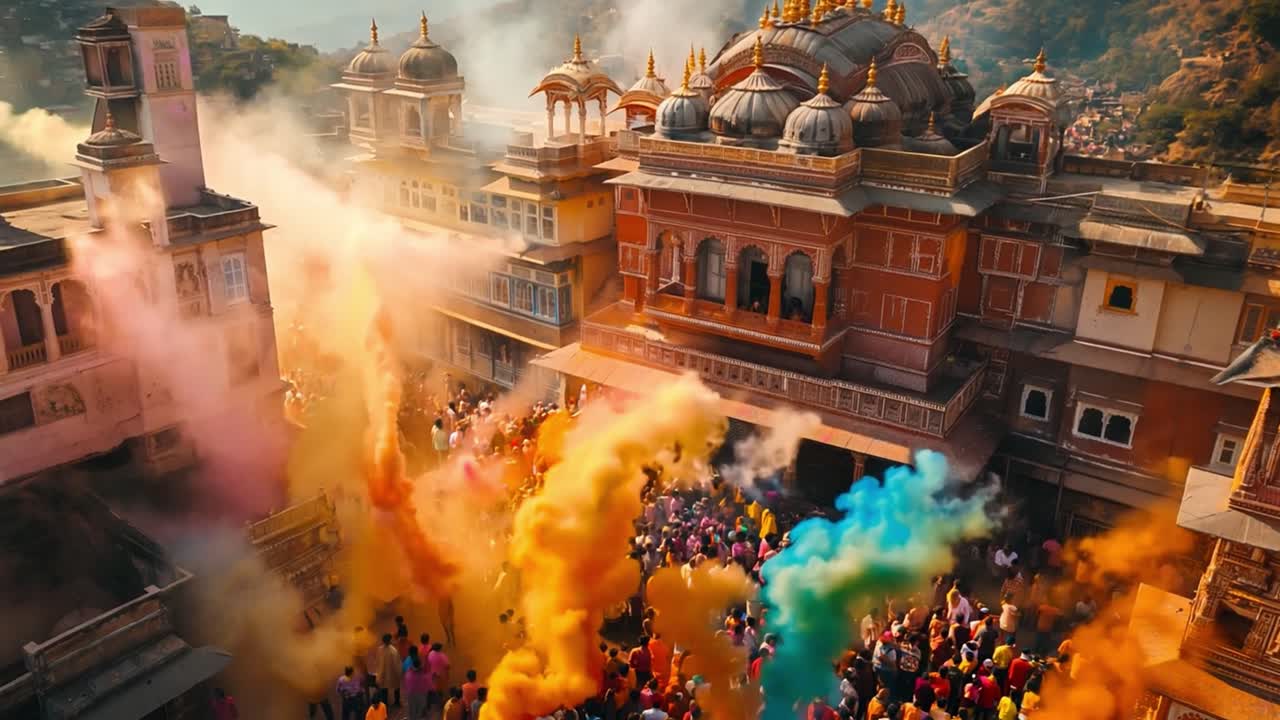 Vibrant Holi Festival Celebration with Colorful Powder in India